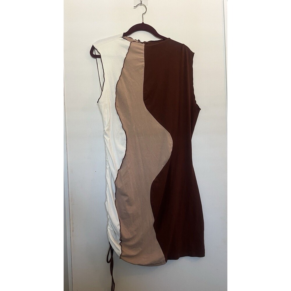 Cider Colorblock Sleeveless Ruched Chic Vacation Dress 4XL Brown Beige White